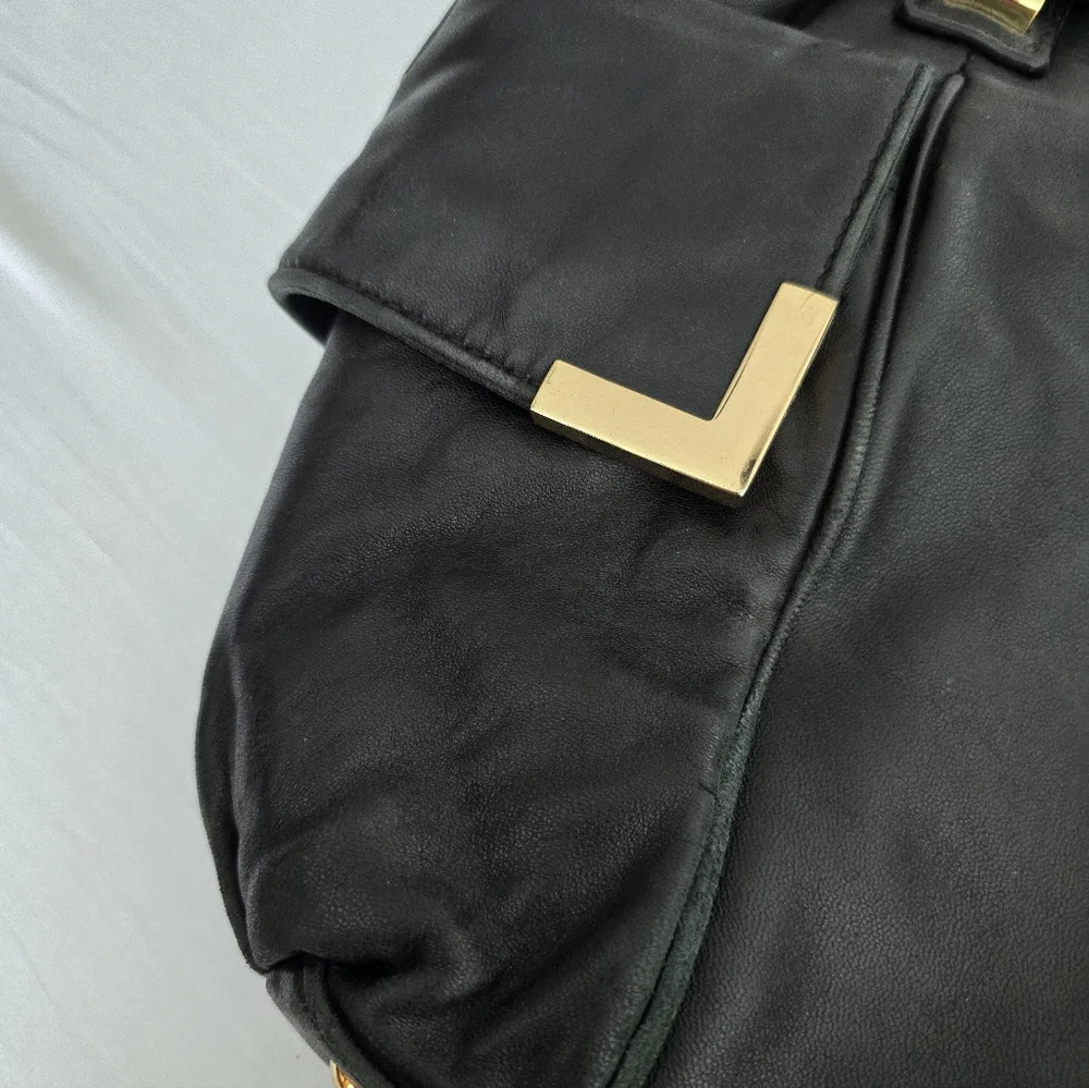Michael Kors Black Leather Hobo Tote with Gold Hardware